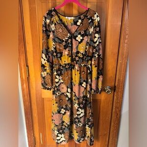DR2 Gold and Black Smocked V-Neck Sundress